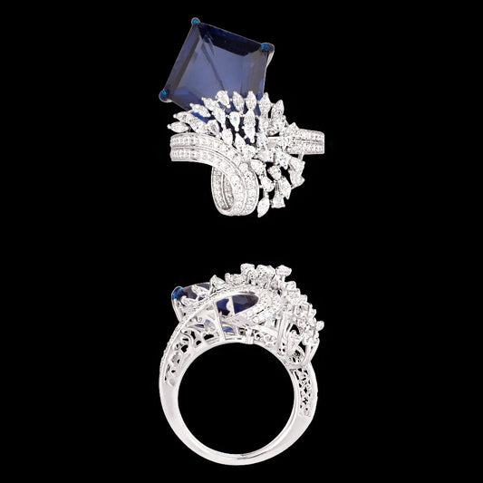 18K White Gold Diamond Ring - 1.531ct VVS-VS-EF with Colour Stones
