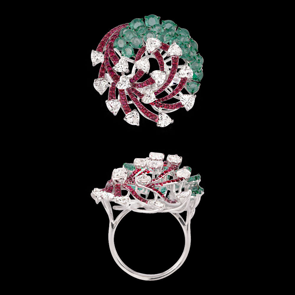 18K White Gold Diamond Ring - 2.029ct VVS-VS-FG with Colour Stones