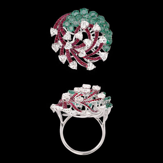 18K White Gold Diamond Ring - 2.029ct VVS-VS-FG with Colour Stones