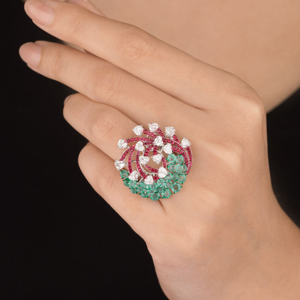18K White Gold Diamond Ring - 2.029ct VVS-VS-FG with Colour Stones