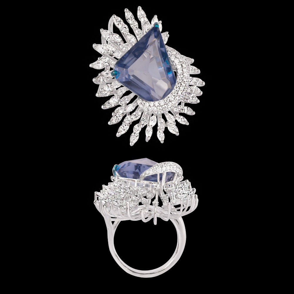 18K White Gold Diamond Ring - 2.782ct VVS-VS-FG with Colour Stones