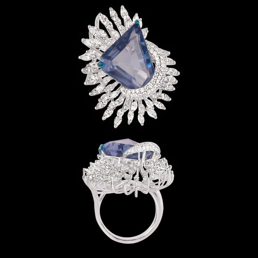 18K White Gold Diamond Ring - 2.782ct VVS-VS-FG with Colour Stones