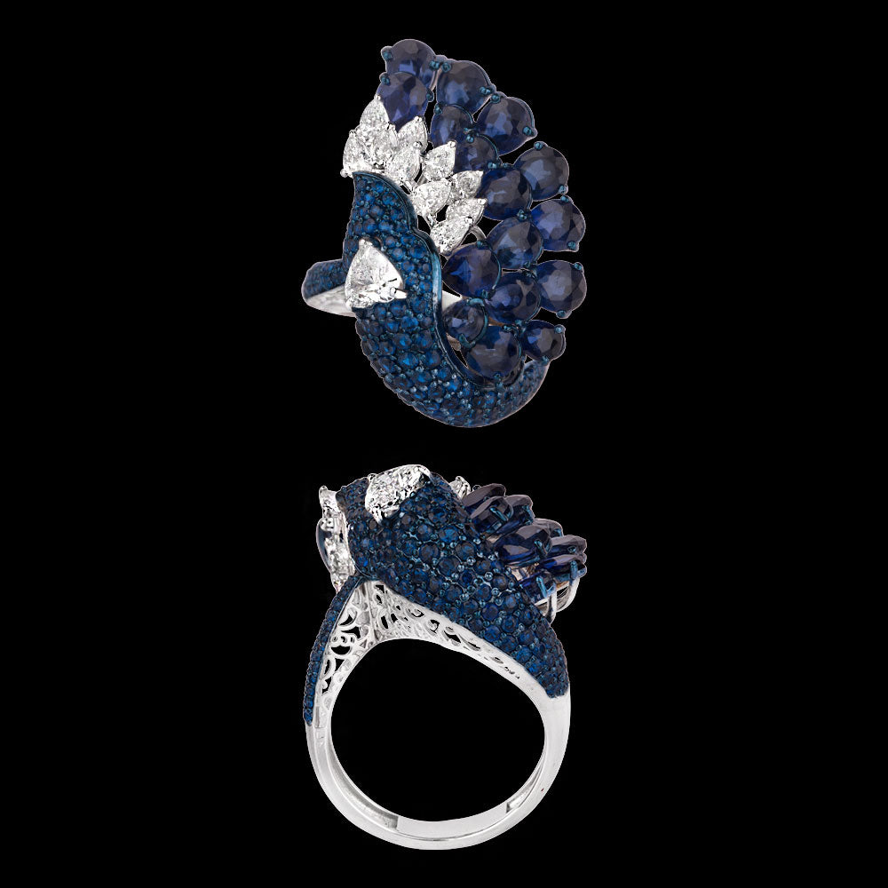 18K White Gold Diamond Ring - 1.365ct VVS-VS-FG with Colour Stones