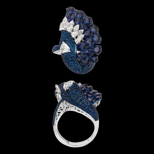 18K White Gold Diamond Ring - 1.365ct VVS-VS-FG with Colour Stones