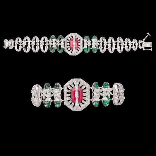 18K White Gold Diamond Bracelet - 3.699ct VVS-EF with Colour Stones