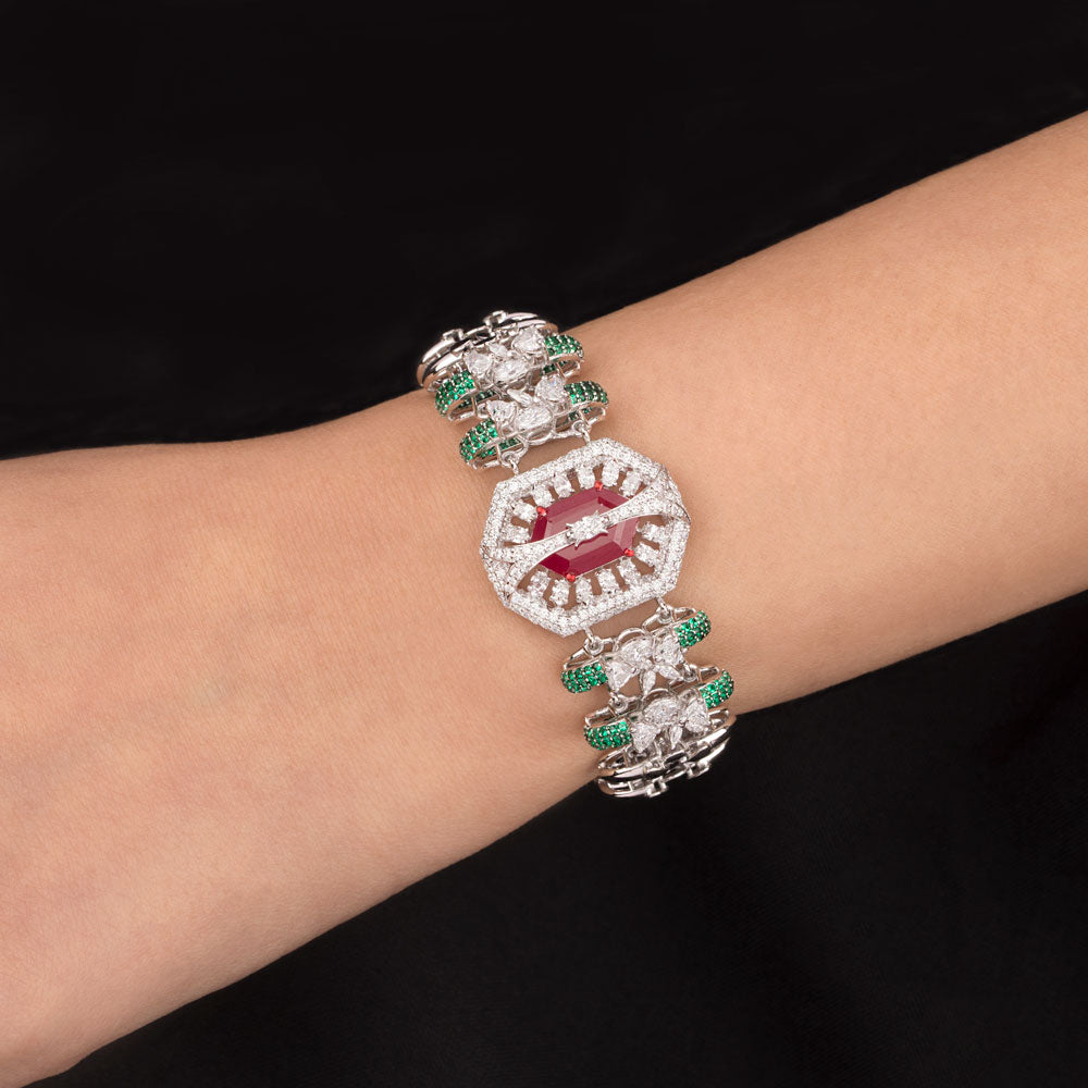 18K White Gold Diamond Bracelet - 3.699ct VVS-EF with Colour Stones