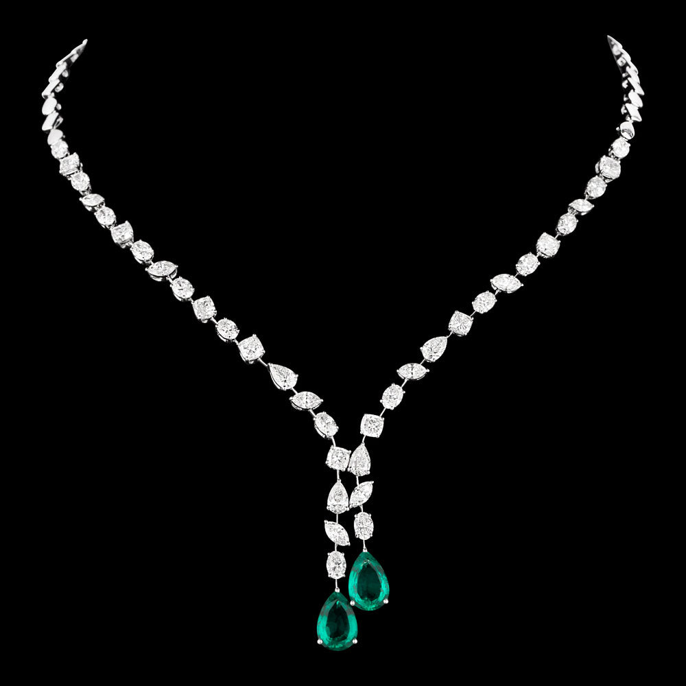 18K White Gold Diamond Necklace - 13.03ct VS-SI-GH with Colour Stones