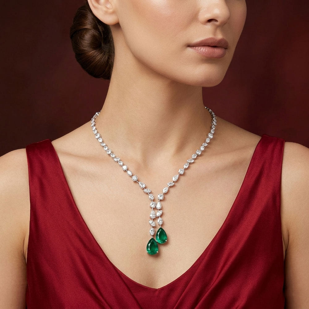 18K White Gold Diamond Necklace - 13.03ct VS-SI-GH with Colour Stones