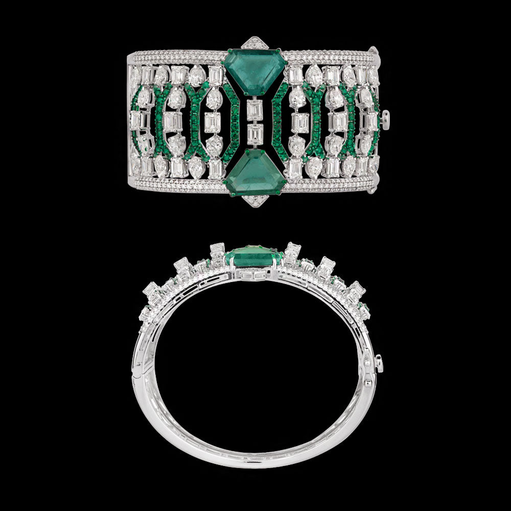 18K White Gold Diamond Kada - 13.93ct VVS-VS-HI with Colour Stones
