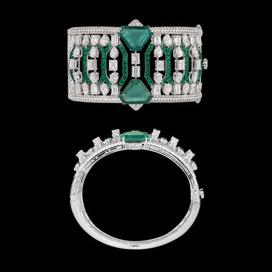 18K White Gold Diamond Kada - 13.93ct VVS-VS-HI with Colour Stones