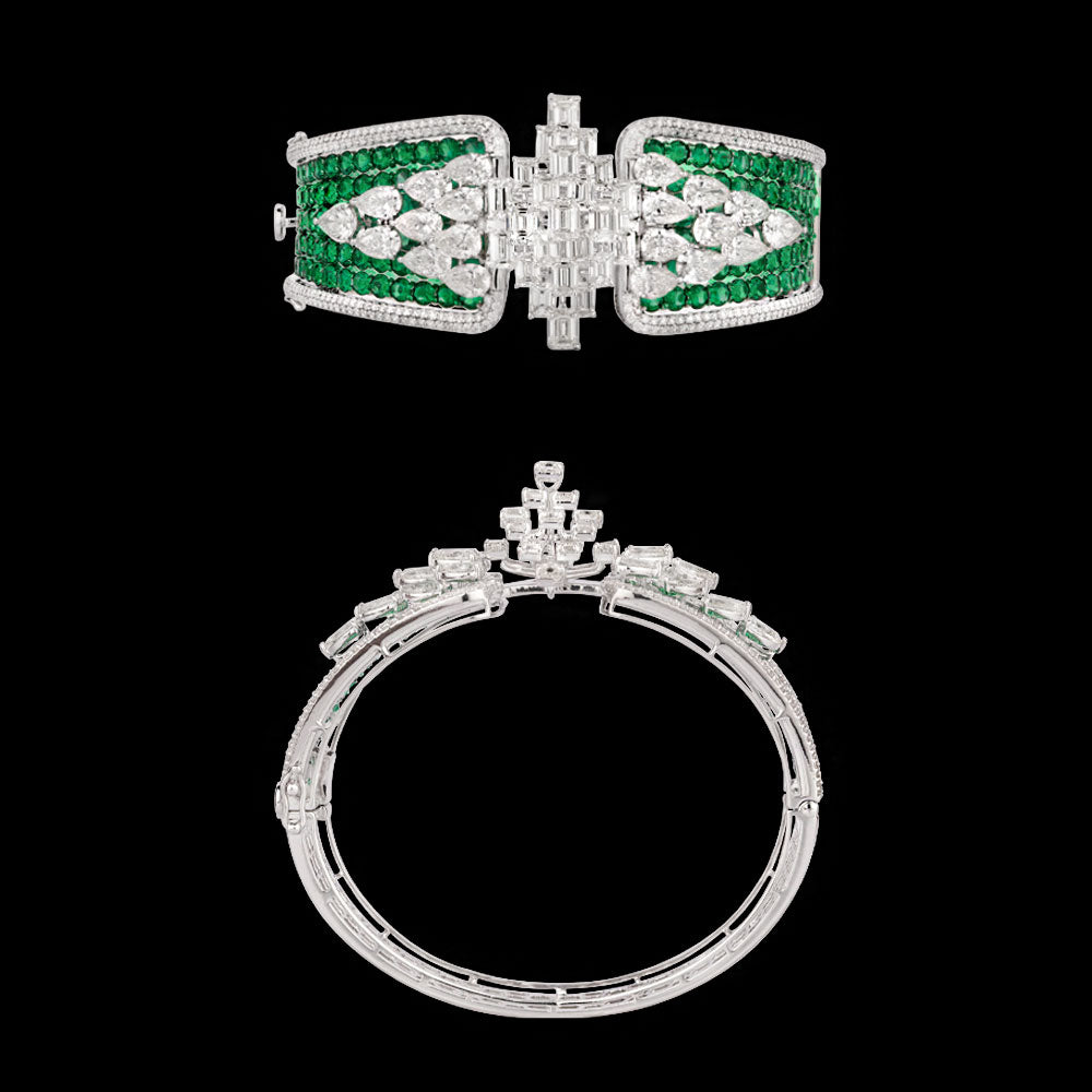 14K White Gold Diamond Kada - 13.75ct VS-SI-HI with Colour Stones