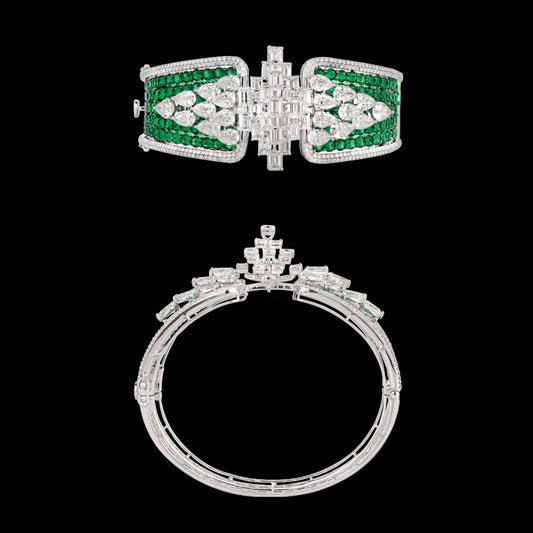 14K White Gold Diamond Kada - 13.75ct VS-SI-HI with Colour Stones
