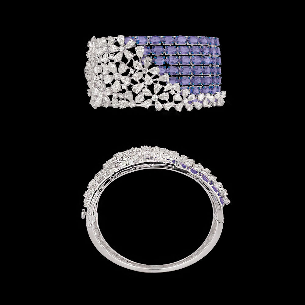 14K White Gold Diamond Kada - 15.218ct VS-SI-JK with Colour Stones