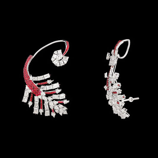 14K White Gold Diamond Earrings - 15.732ct VVS-VS-JK with Colour Stones