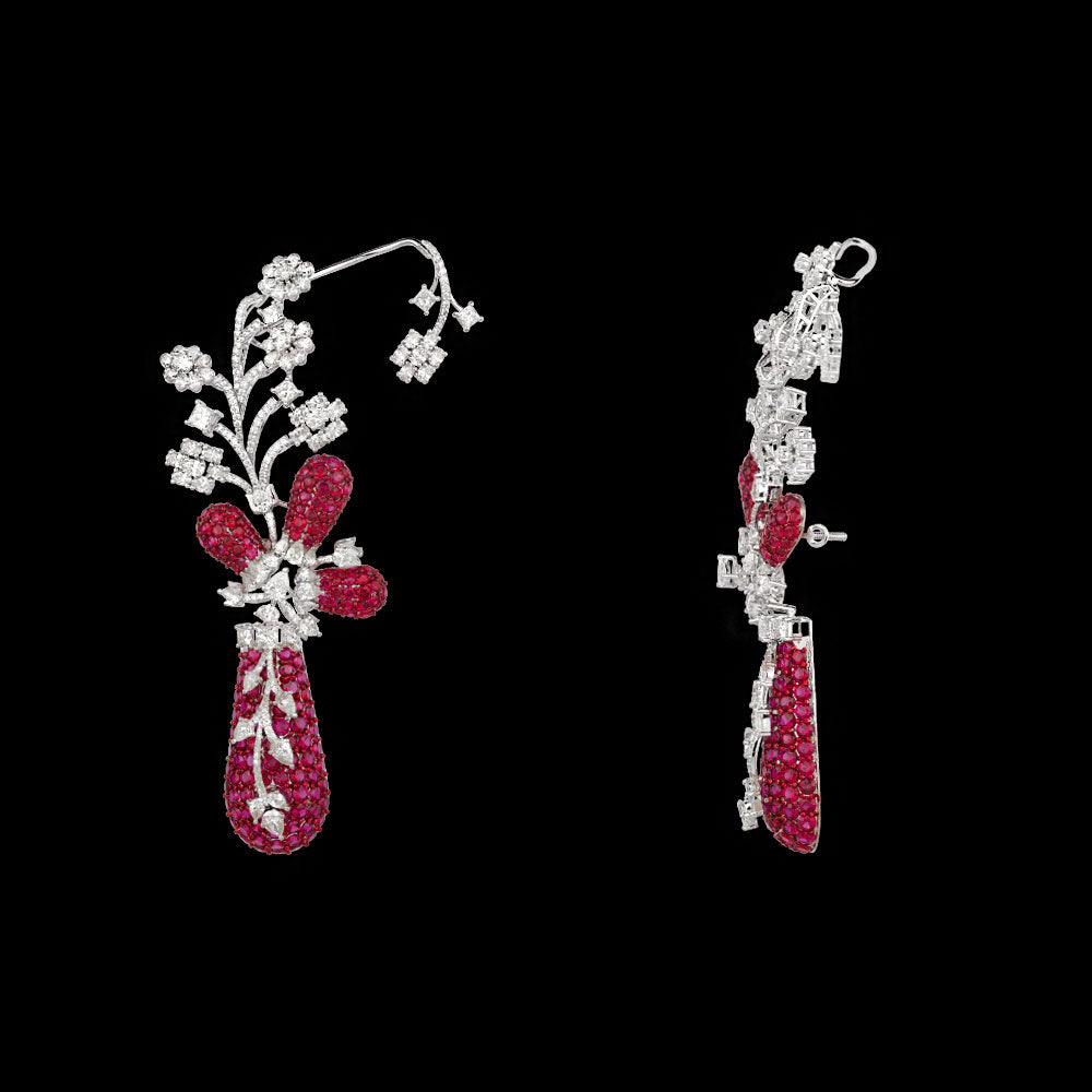 14K White Gold Diamond Earrings - 18.154ct VS-SI-IJ with Colour Stones