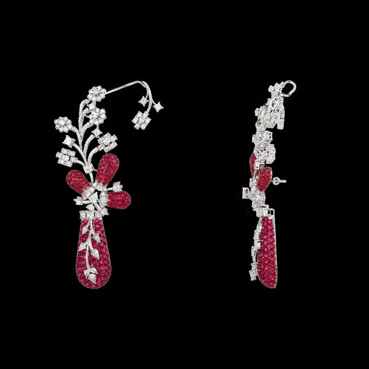 14K White Gold Diamond Earrings - 18.154ct VS-SI-IJ with Colour Stones