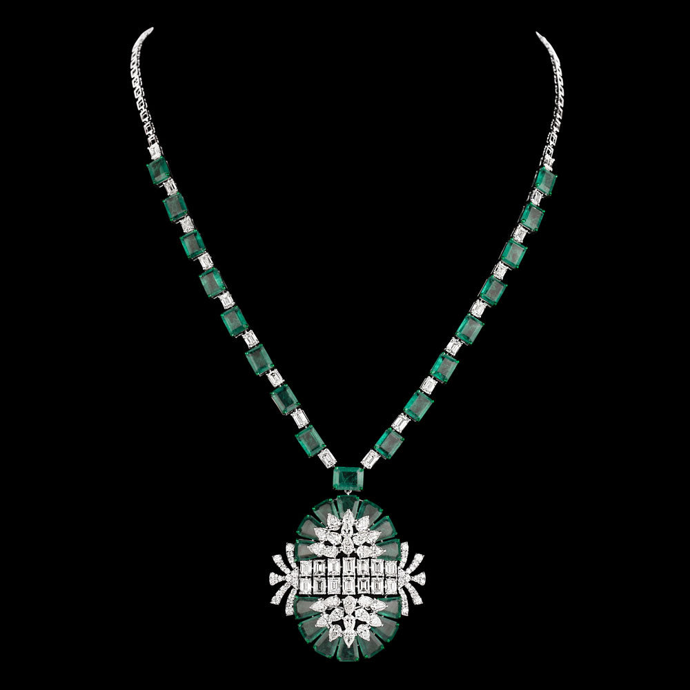 14K White Gold Diamond Necklace - 20.19ct VS-SI-HI with Colour Stones