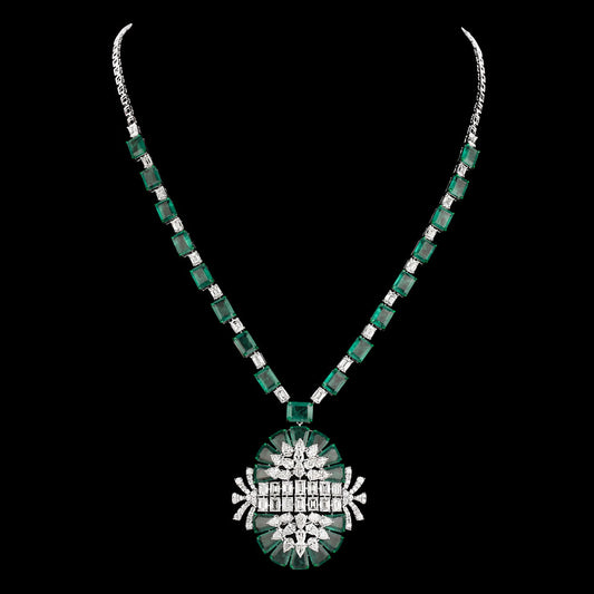 14K White Gold Diamond Necklace - 20.19ct VS-SI-HI with Colour Stones