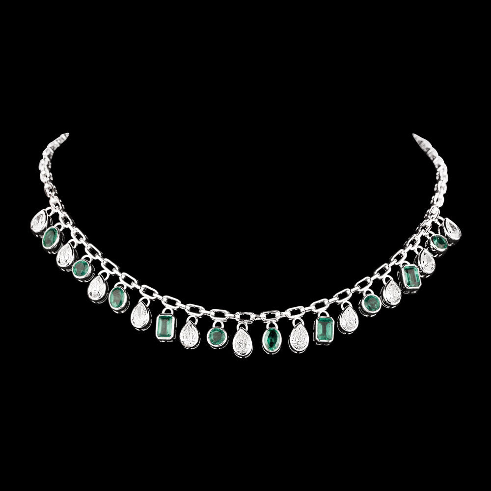 14K White Gold Diamond Necklace - 4.523ct VS-SI-FG with Colour Stones