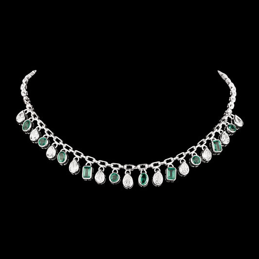 14K White Gold Diamond Necklace - 4.523ct VS-SI-FG with Colour Stones