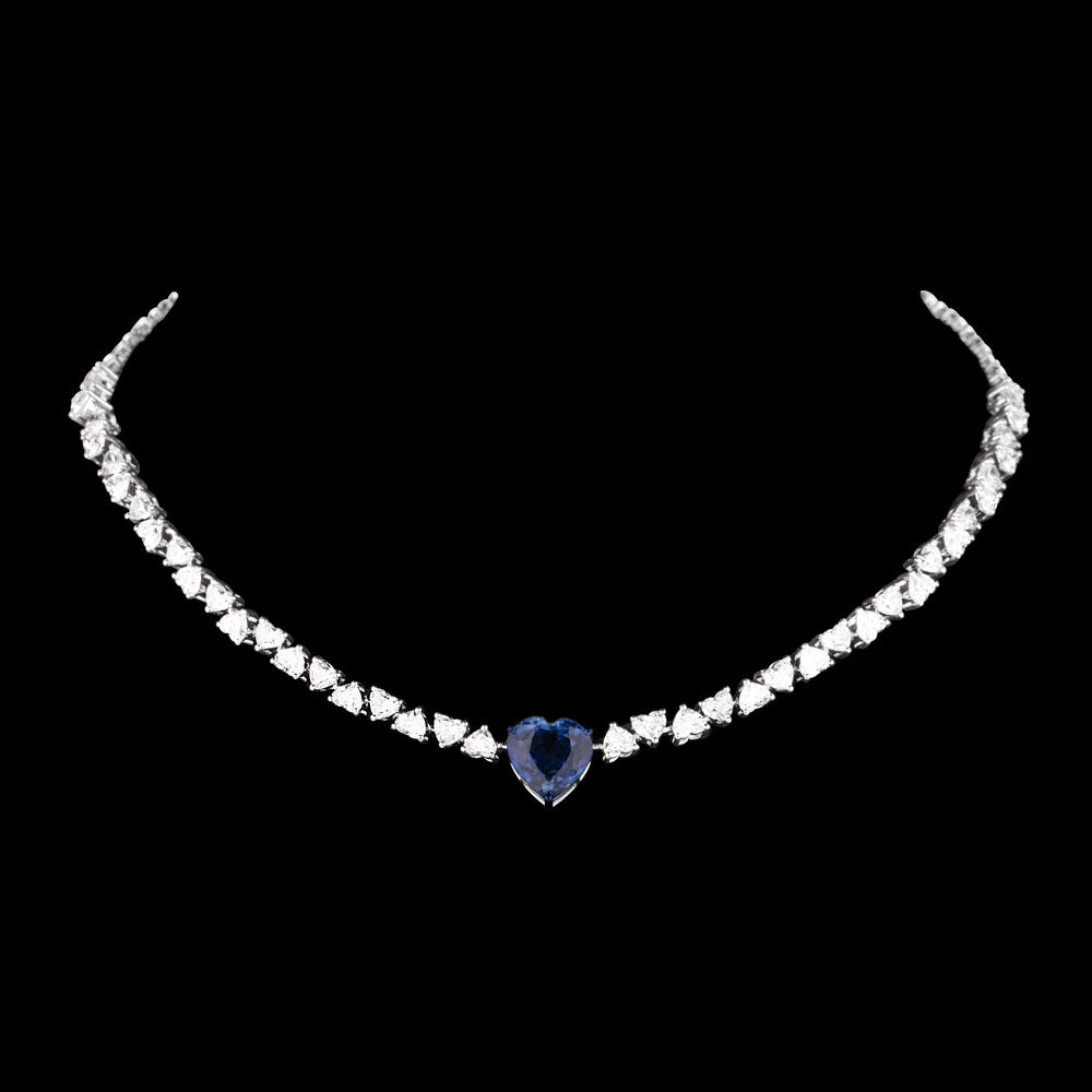 14K White Gold Diamond Necklace - 7.965ct VVS-VS-EF with Colour Stones