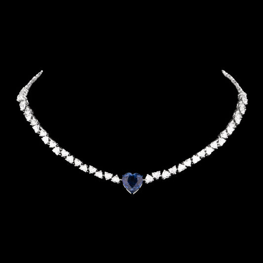 14K White Gold Diamond Necklace - 7.965ct VVS-VS-EF with Colour Stones