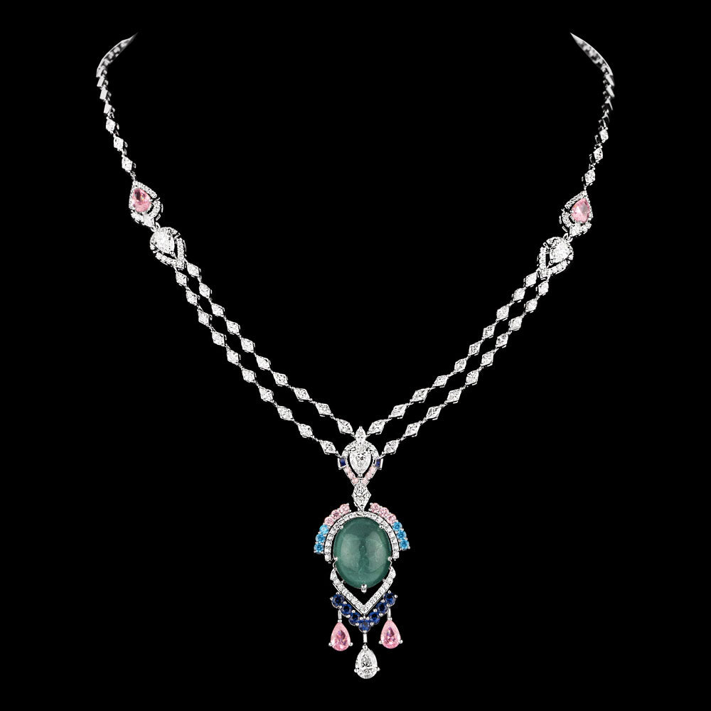 14K White Gold Diamond Necklace - 5.364ct VS-SI-HI with Colour Stones