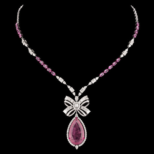 18K White Gold Diamond Necklace - 8.74ct VVS-VS-GH with Colour Stones