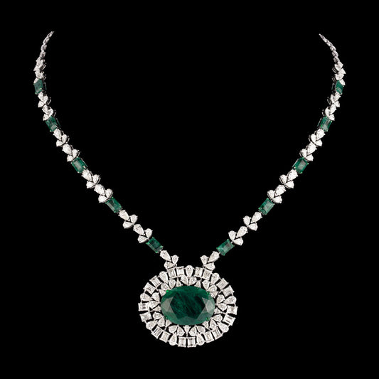 18K White Gold Diamond Necklace - 17.09ct VVS-VS-IJ with Colour Stones