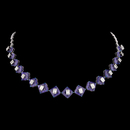 18K White Gold Diamond Necklace - 8.749ct VVS-VS-GH with Colour Stones
