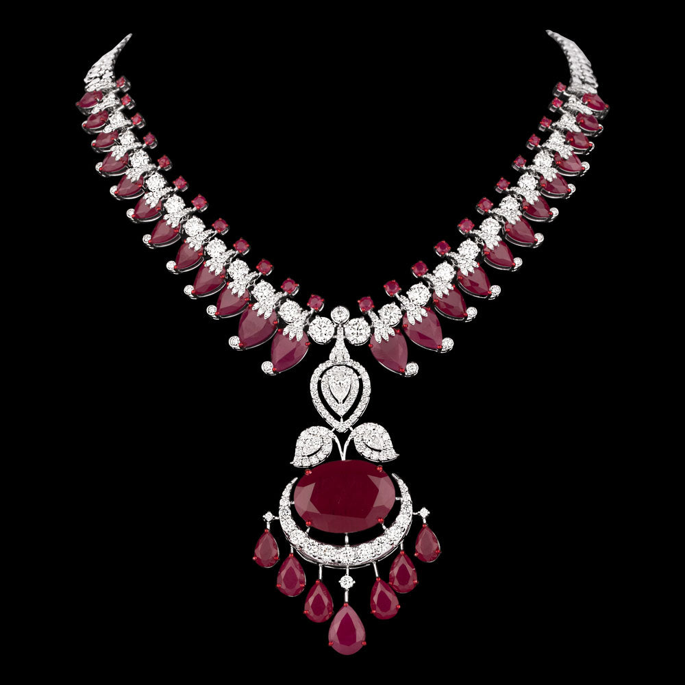 18K White Gold Diamond Necklace - 14.22ct VS-SI-HI with Colour Stones