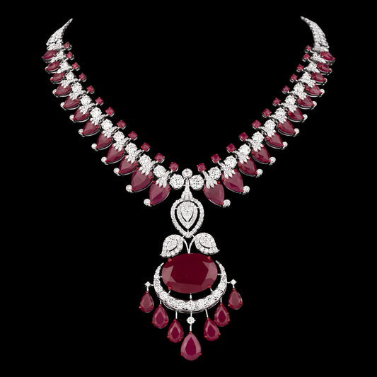 18K White Gold Diamond Necklace - 14.22ct VS-SI-HI with Colour Stones