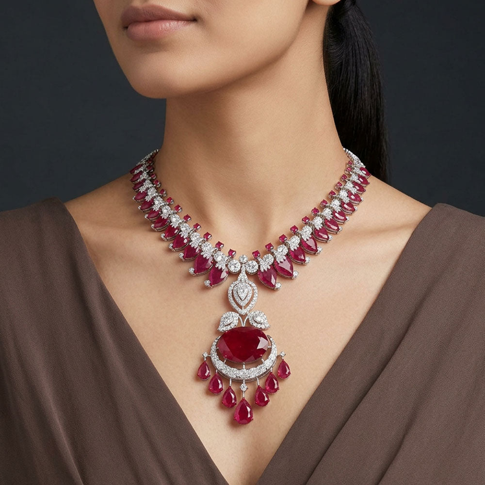 18K White Gold Diamond Necklace - 14.22ct VS-SI-HI with Colour Stones