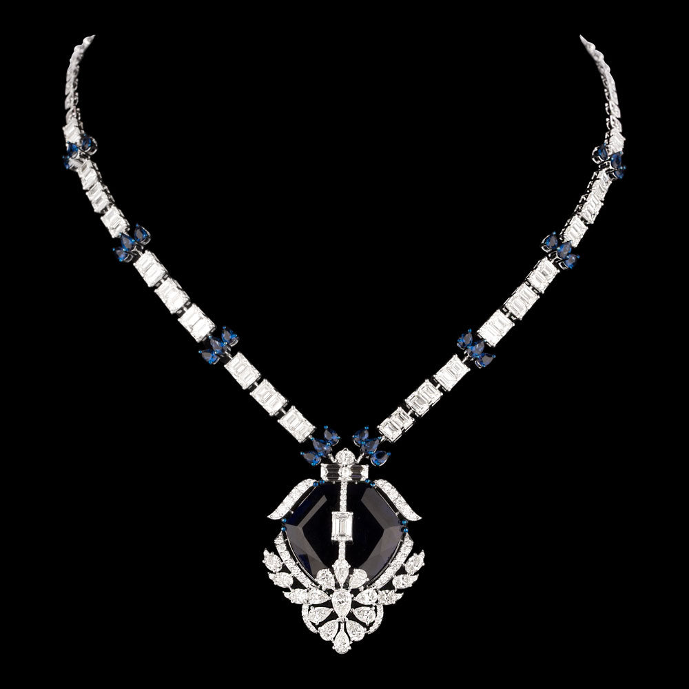 18K White Gold Diamond Necklace - 21.58ct VVS-VS-HI with Colour Stones