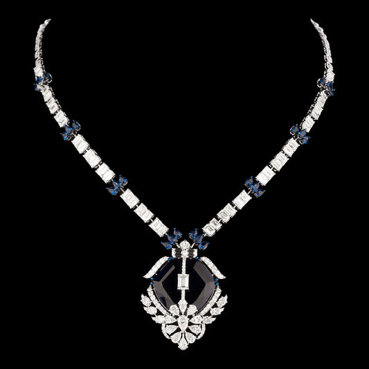 18K White Gold Diamond Necklace - 21.58ct VVS-VS-HI with Colour Stones