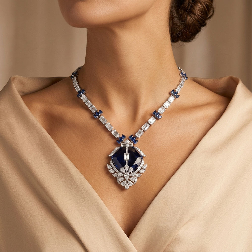 18K White Gold Diamond Necklace - 21.58ct VVS-VS-HI with Colour Stones