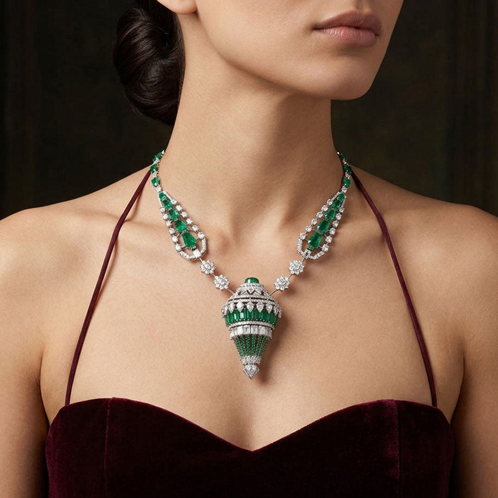 18K White Gold Diamond Necklace - 21.22ct VS-SI-HI with Colour Stones
