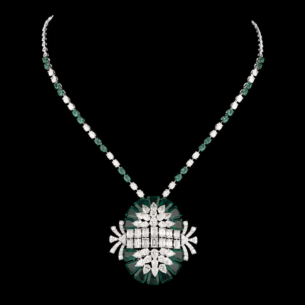 18K White Gold Diamond Necklace - 19.14ct VS-SI-HI with Colour Stones