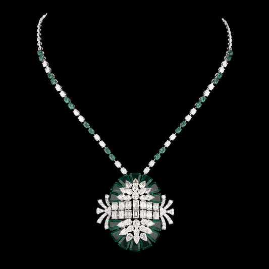 18K White Gold Diamond Necklace - 19.14ct VS-SI-HI with Colour Stones