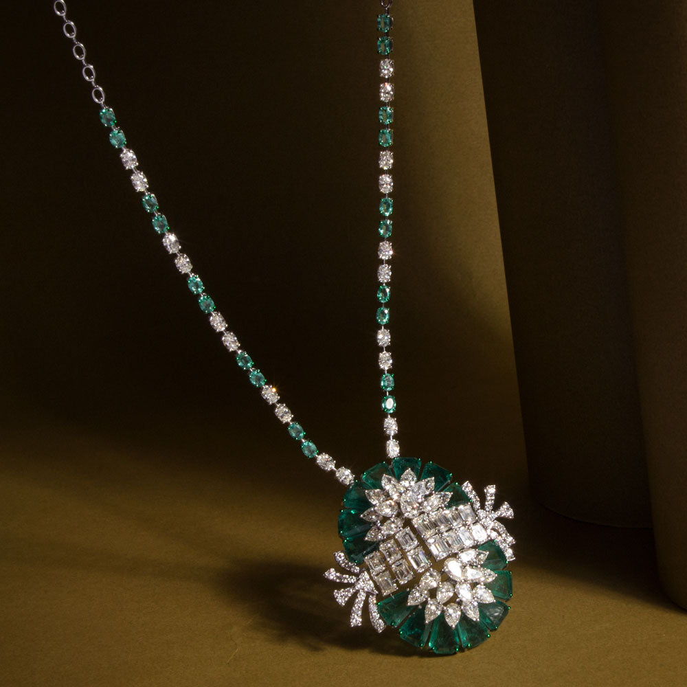 18K White Gold Diamond Necklace - 19.14ct VS-SI-HI with Colour Stones