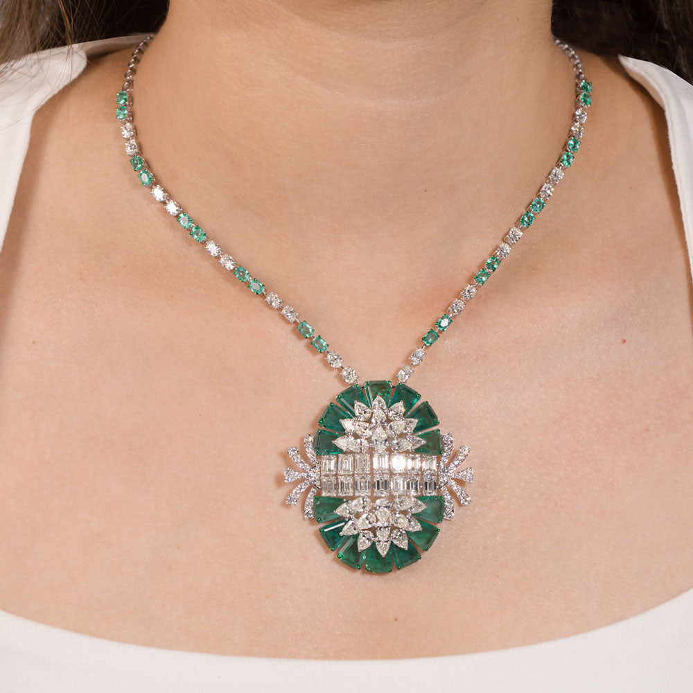 18K White Gold Diamond Necklace - 19.14ct VS-SI-HI with Colour Stones