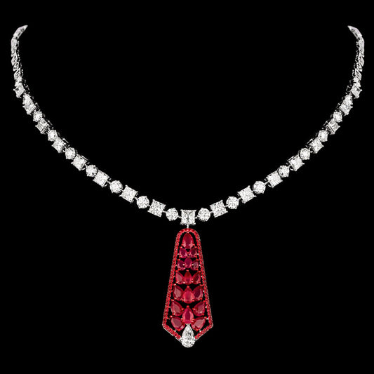 14K White Gold Diamond Necklace - 14.795ct VVS-VS-IJ with Colour Stones