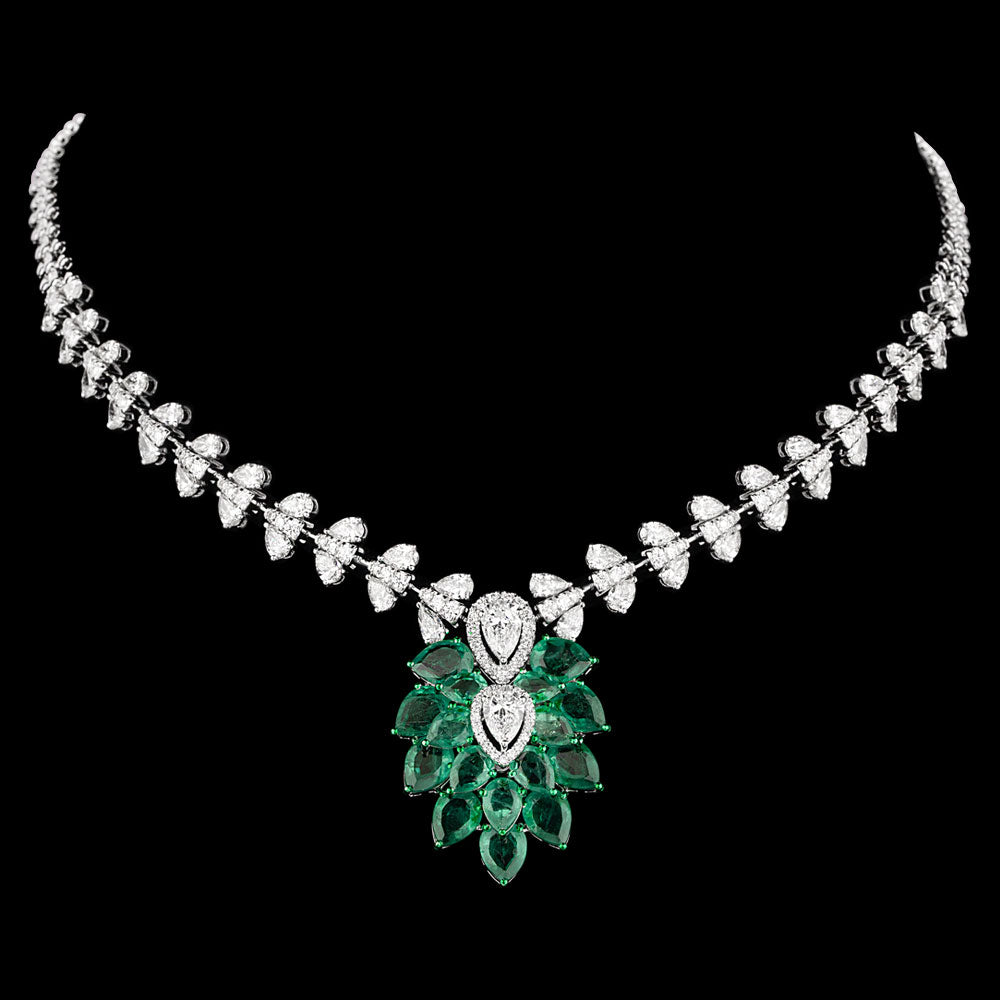 14K White Gold Diamond Necklace - 10.461ct VS-SI-JK with Colour Stones