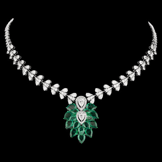 14K White Gold Diamond Necklace - 10.461ct VS-SI-JK with Colour Stones