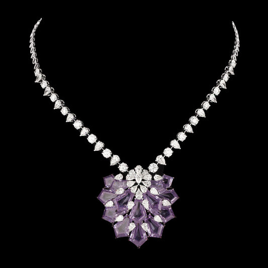 14K White Gold Diamond Necklace - 15.191ct VVS-VS-IJ with Colour Stones
