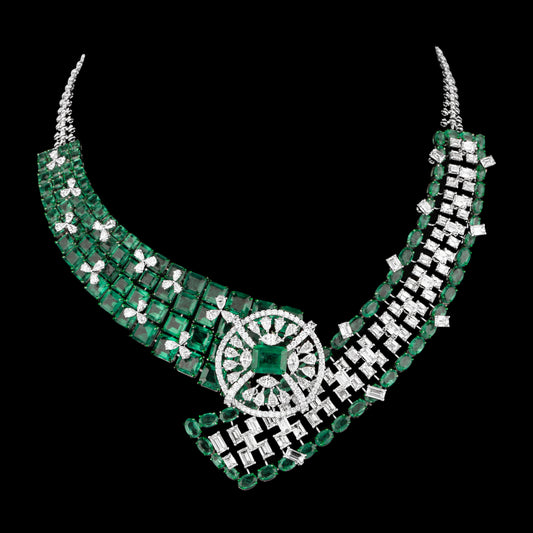 14K White Gold Diamond Necklace - 26.885ct VVS-VS-HI with Colour Stones
