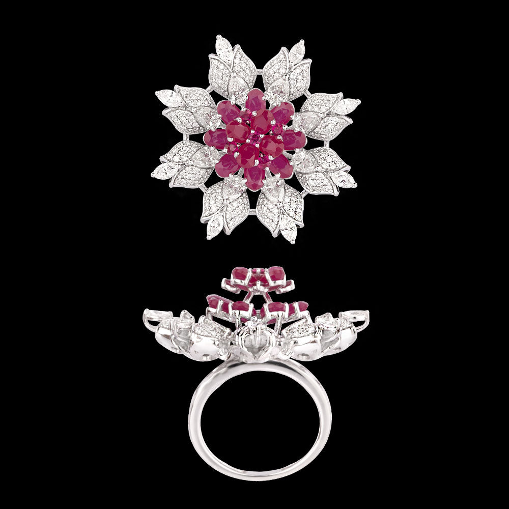 18K White Gold Diamond Ring - 2.772ct VS-SI-GH with Colour Stones