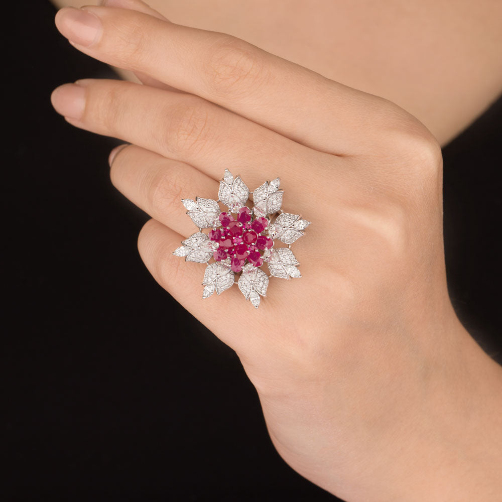 18K White Gold Diamond Ring - 2.772ct VS-SI-GH with Colour Stones