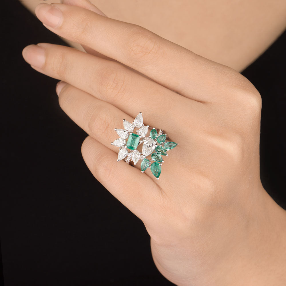 18K White Gold Diamond Ring - 2.253ct VS-SI-GH with Colour Stones