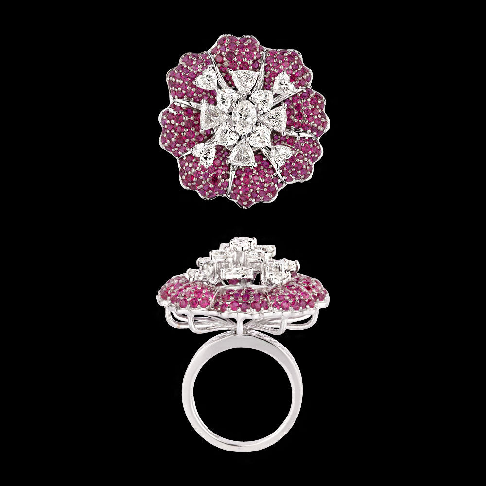 18K White Gold Diamond Ring - 2.98ct VS-SI-HI with Colour Stones